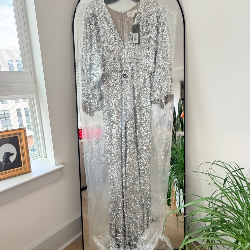 Sachin + Babi Sequin Gabby Gown NWT silver glitter sequin